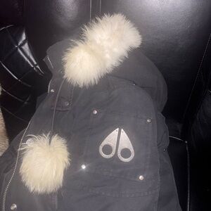 Moose Knuckles Black Jacket with Cream Fur Trim